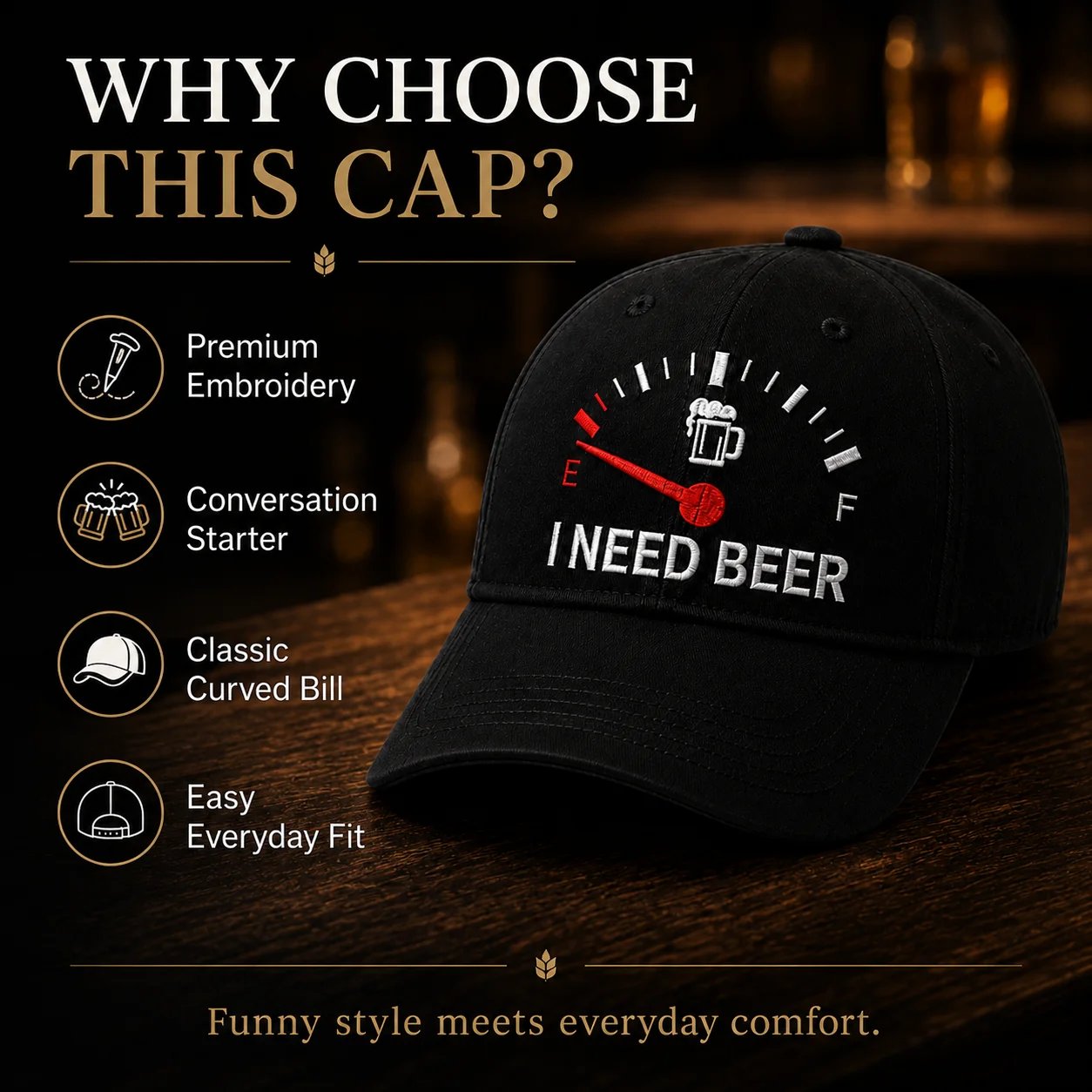 🔥SISTA DAGEN 50 % RABATT – 🍺 Baseballkeps med broderiet ”I NEED BEER” – Unisex-minneskeps