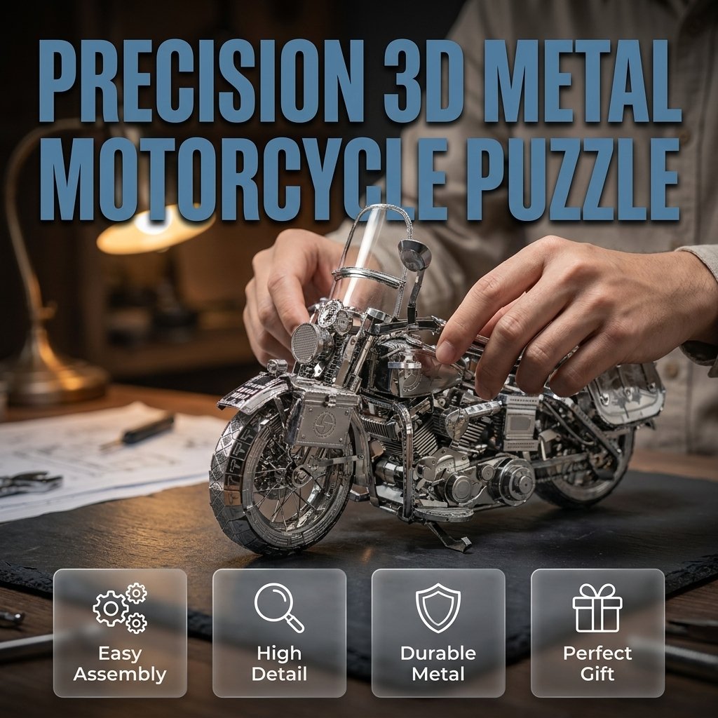 🔥SPECIALERBJUDANDE🔥Silverfärgat 3D-metallpussel med motorcykelmotiv