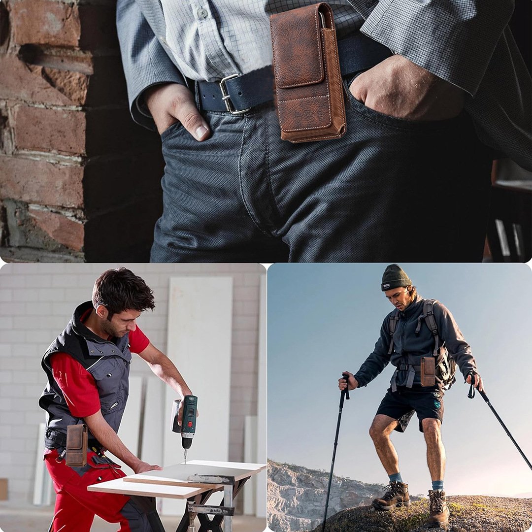 ⚡Stor rabatt | Mobilfodral för midjebältet 📱 Läderfodral med flera fickor och kortfac