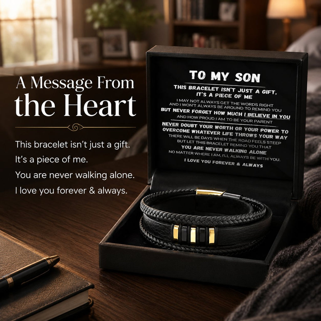 Till min son – ”Never Walk Alone”-set med flätade armband 🖤