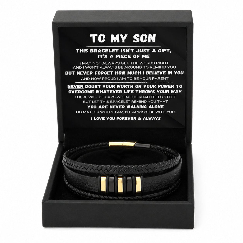 Till min son – ”Never Walk Alone”-set med flätade armband 🖤