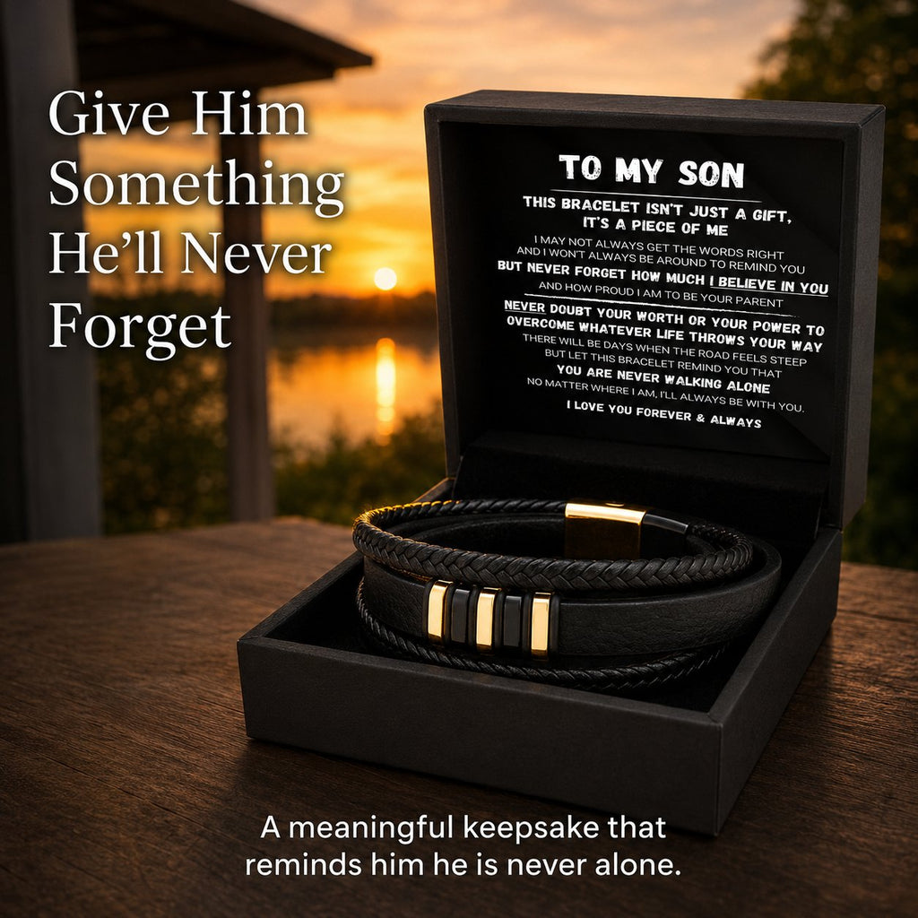 Till min son – ”Never Walk Alone”-set med flätade armband 🖤