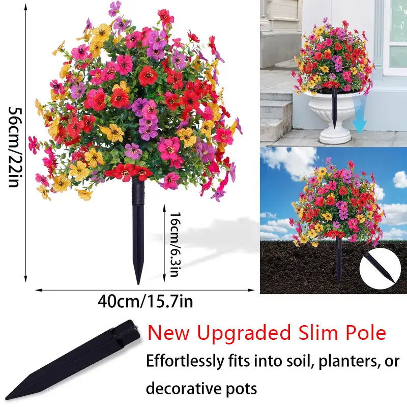Blomsterdekoration med konstgjord eukalyptus och violer i jord