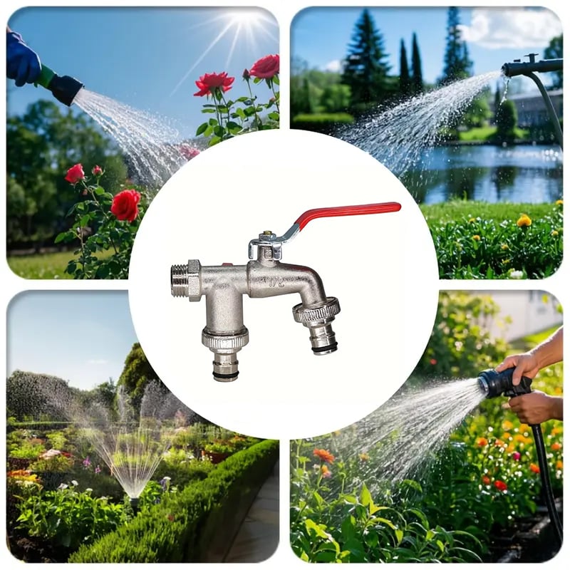 🔥 BLIXTREA: 50 % RABATT! ⚙️ Universell trädgårdskran i rostfritt stål med dubbla utlopp – separata ventiler, tålig och enkel att installera 🚰