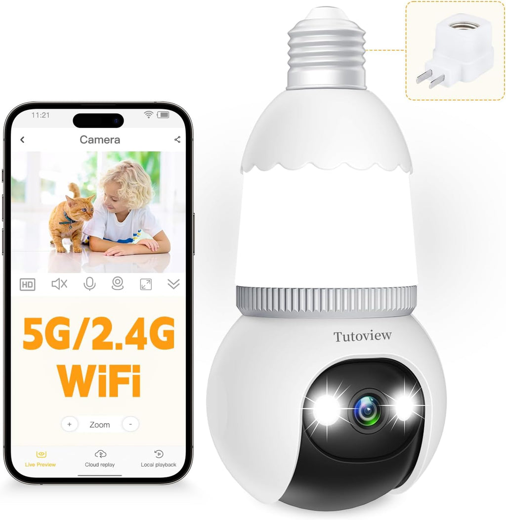 🔥Helt ny uppgradering✨4MP säkerhetskamera med glödlampa, 5G och 2,4 GHz trådlös utomhus- och inomhuskamera med mörkerseende