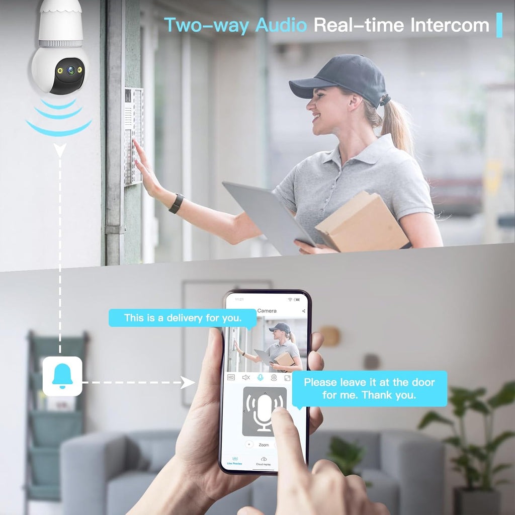 🔥Helt ny uppgradering✨4MP säkerhetskamera med glödlampa, 5G och 2,4 GHz trådlös utomhus- och inomhuskamera med mörkerseende