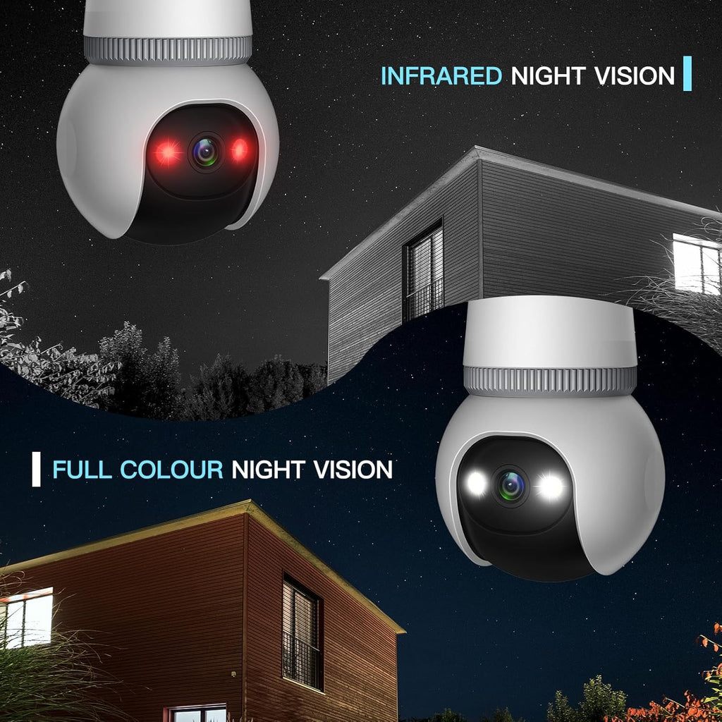 🔥Helt ny uppgradering✨4MP säkerhetskamera med glödlampa, 5G och 2,4 GHz trådlös utomhus- och inomhuskamera med mörkerseende