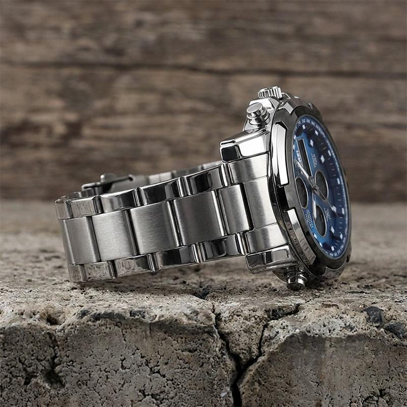 Vattentätt armbandsur för män – rostfritt stål, analog-digital, stötsäkert och robust design