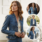 🧥 BEGRÄNSAD TID: 50 % RABATT! ✨ Dammjeansjacka – öppen framsida, volangkant, lätt, klassisk tvätt ✨
