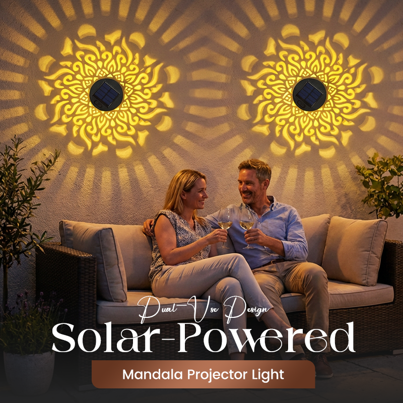🌞 NU 50 % RABATT! 🌀 Mandala-sollampa – Vackra mönsterprojektioner, dubbel funktion för montering på golv och vägg, vattentät enligt IP65 samt automatisk på-/avstängning