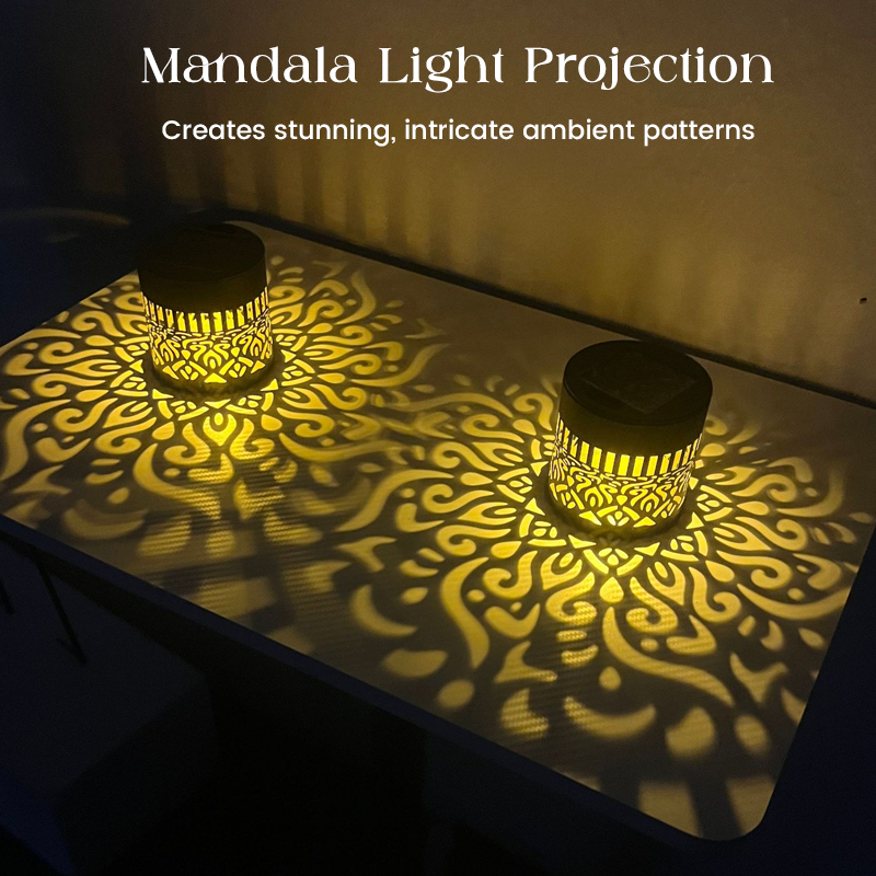 🌞 NU 50 % RABATT! 🌀 Mandala-sollampa – Vackra mönsterprojektioner, dubbel funktion för montering på golv och vägg, vattentät enligt IP65 samt automatisk på-/avstängning