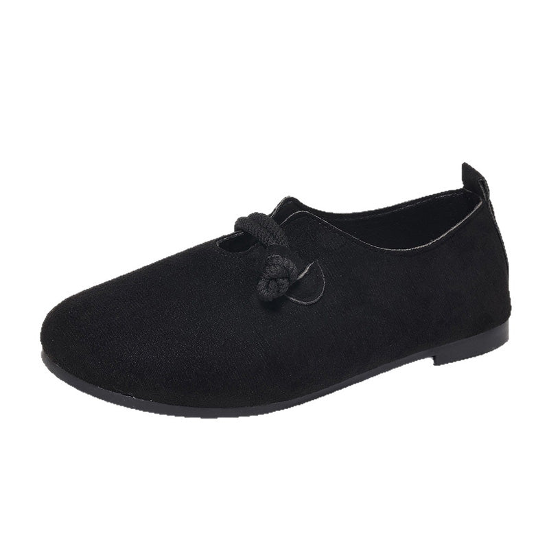 🔥 Slip-On Platta Skor i Konstmocka för Dam – Tidlös Repknutdesign i Svart & Beige 🍂