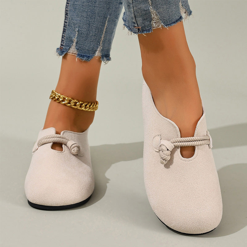 🔥 Slip-On Platta Skor i Konstmocka för Dam – Tidlös Repknutdesign i Svart & Beige 🍂