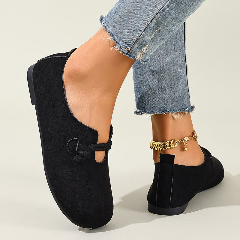 🔥 Slip-On Platta Skor i Konstmocka för Dam – Tidlös Repknutdesign i Svart & Beige 🍂