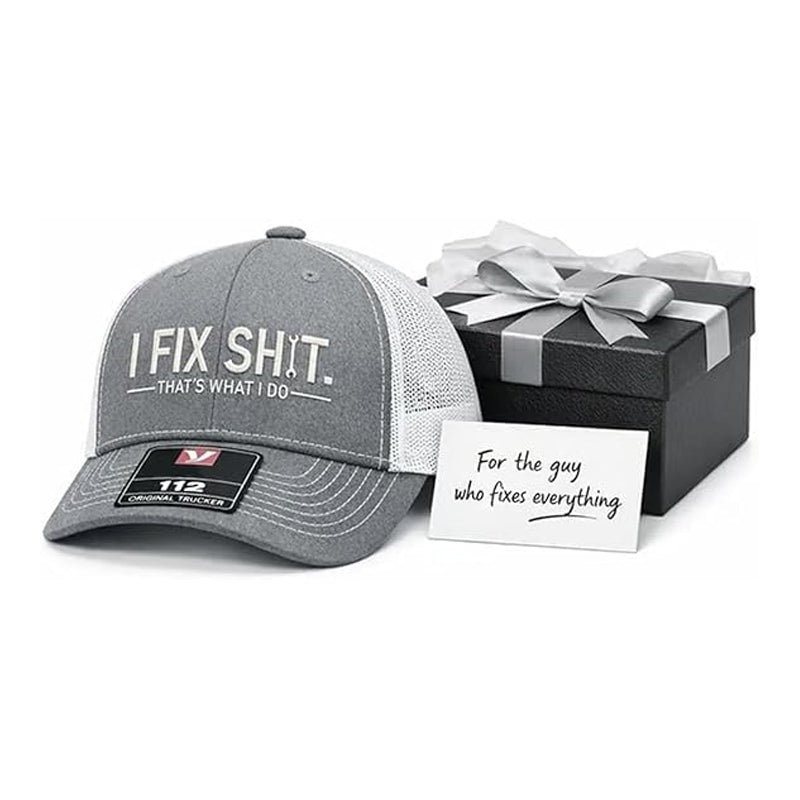 🧢 BEGRÄNSAD TID: 50 % RABATT! ✨ Broderad truckerkeps med texten ”I Fix Shit” – andningsbart nätmaterial, solskydd, en iögonfallande och rolig present 🛠️