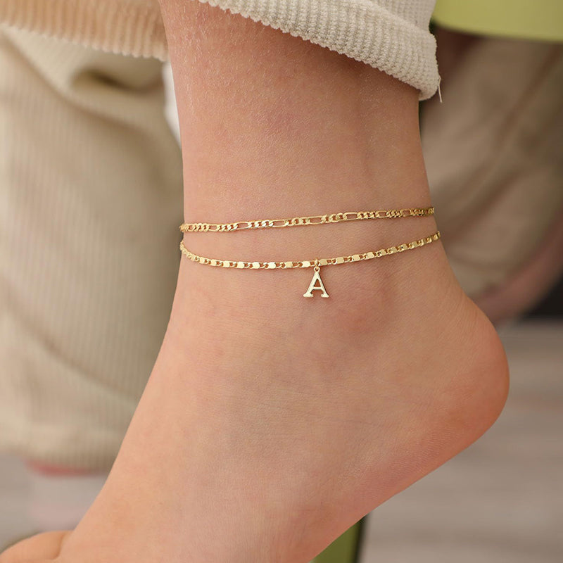 ✨ Layered Gold Ankle Bracelet for Women – Rhinestone, Adjustable, Beach Jewelry 🏖️