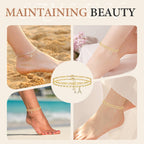 ✨ Layered Gold Ankle Bracelet for Women – Rhinestone, Adjustable, Beach Jewelry 🏖️