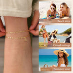 ✨ Layered Gold Ankle Bracelet for Women – Rhinestone, Adjustable, Beach Jewelry 🏖️
