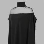 👗 BEGRÄNSAD TID: 50 % RABATT! 🦇 Damblus med hög hals och fladdermusärmar – genomskinligt parti, lös passform, svart 🍂
