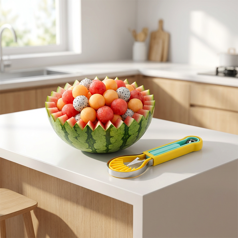 🍉🍈🥄 TIDSBEGRÄNSAT ERBJUDANDE: 50 % RABATT! Multifunktionellt fruktskär- och skopset – Skär och skopa ur vattenmelon, melon och mer – Perfekt för fruktsallader, sommarfester och barnens mellanmål 🎉