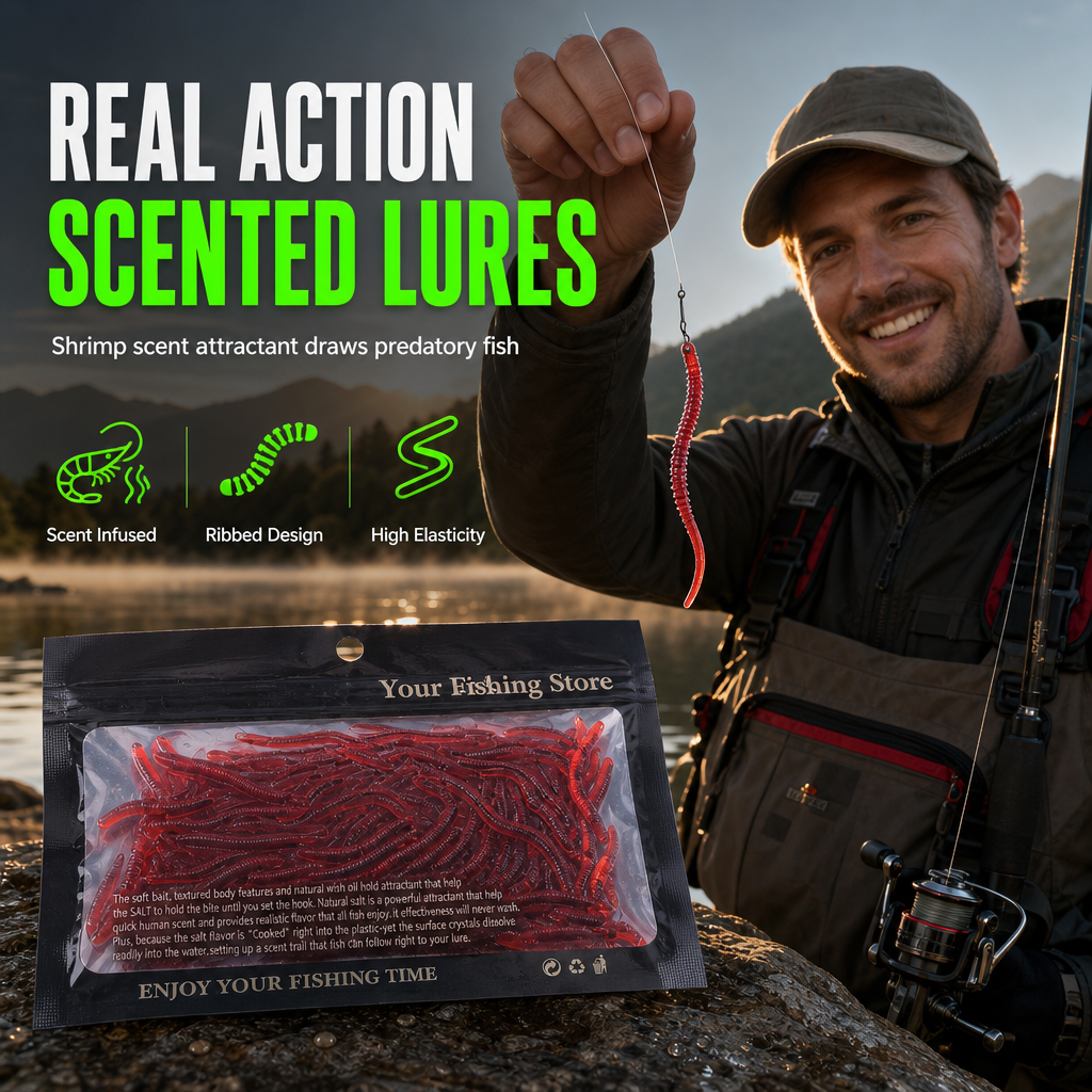 🎣 50 % RABATT UNDER BEGRÄNSAD TID! ✨ Simulerade mjuka fiskebeten i form av daggmaskar – doftande, naturtrogna, hållbara