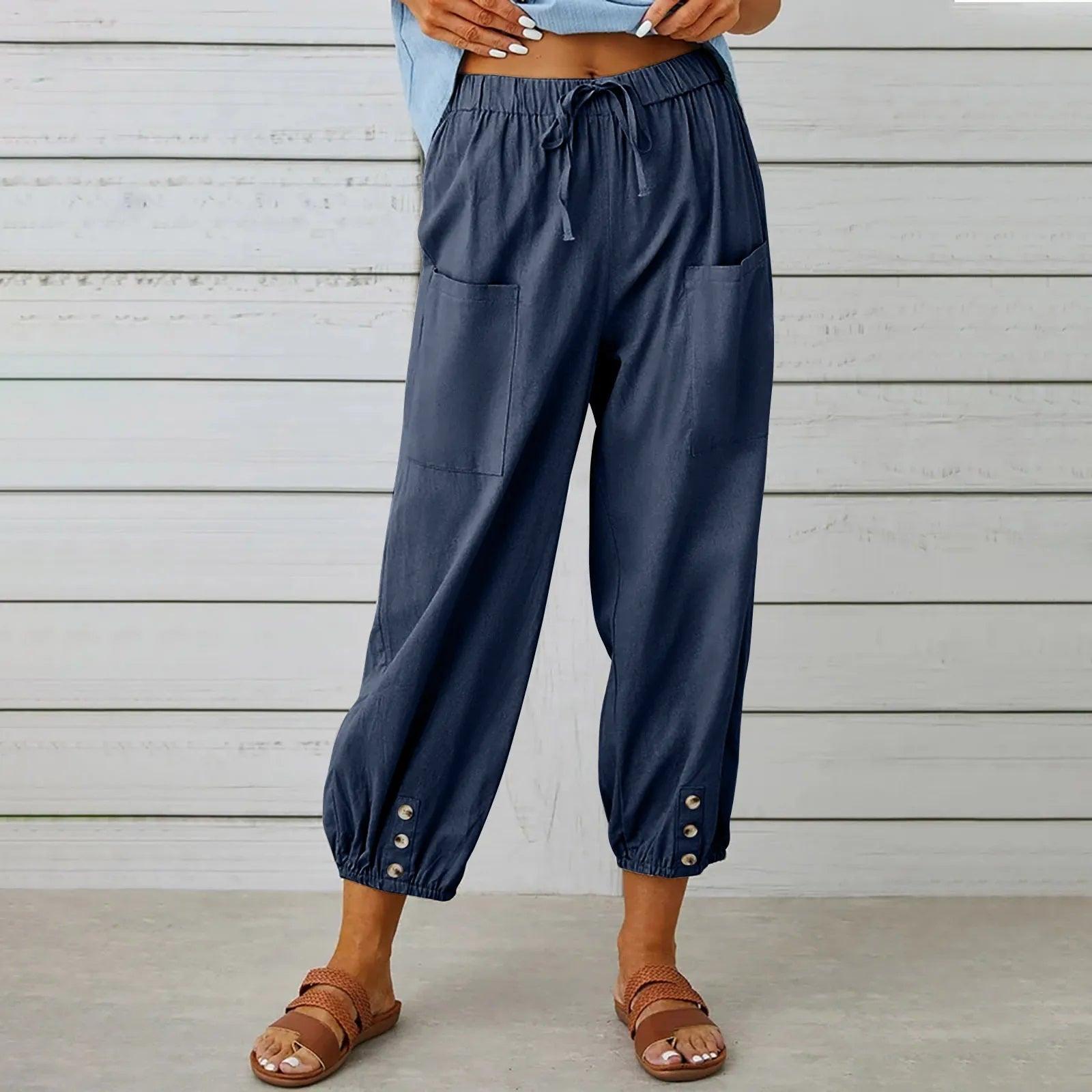 2026 Nya sommarbyxor i bomull och linne för kvinnor, Nine Minute Pants