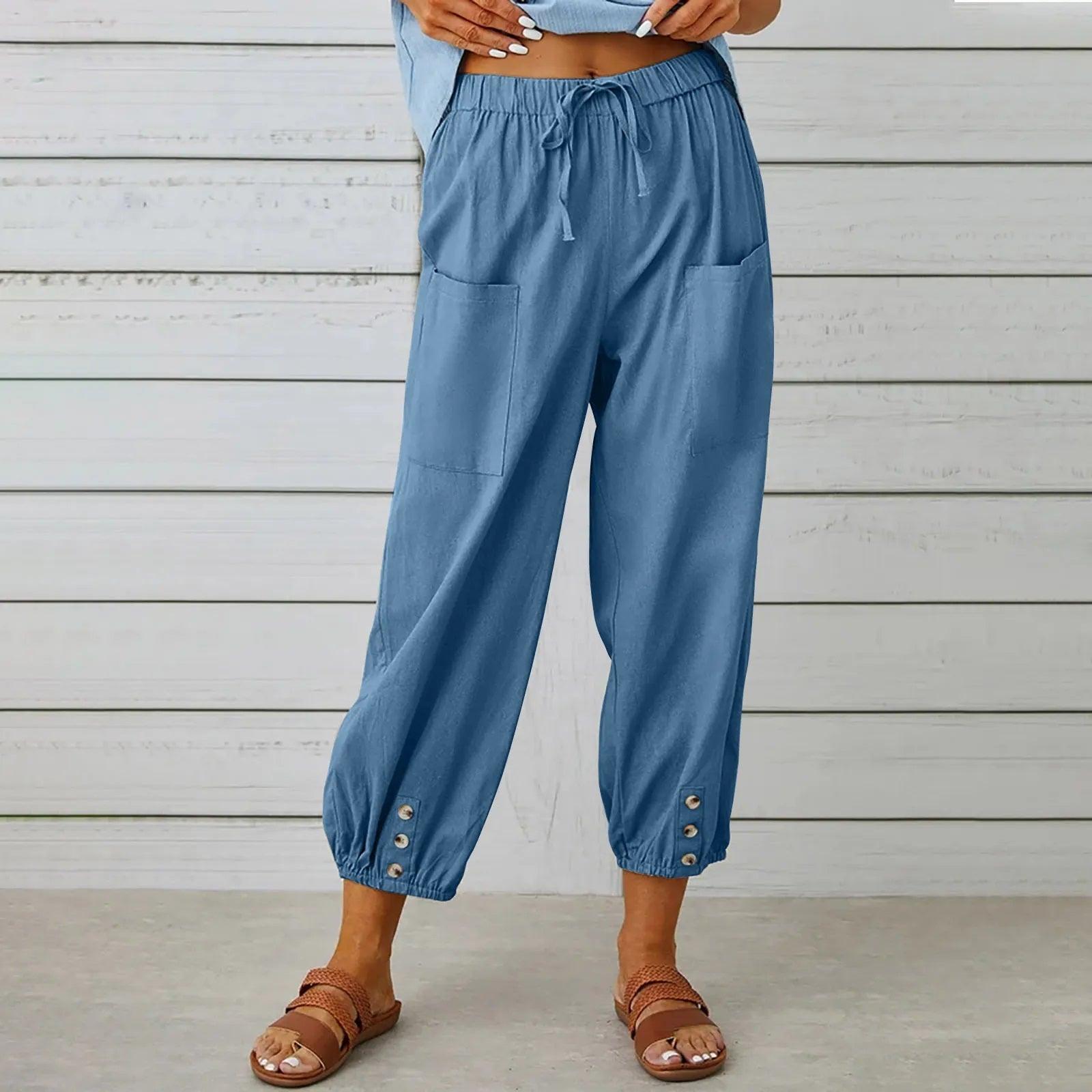 2026 Nya sommarbyxor i bomull och linne för kvinnor, Nine Minute Pants