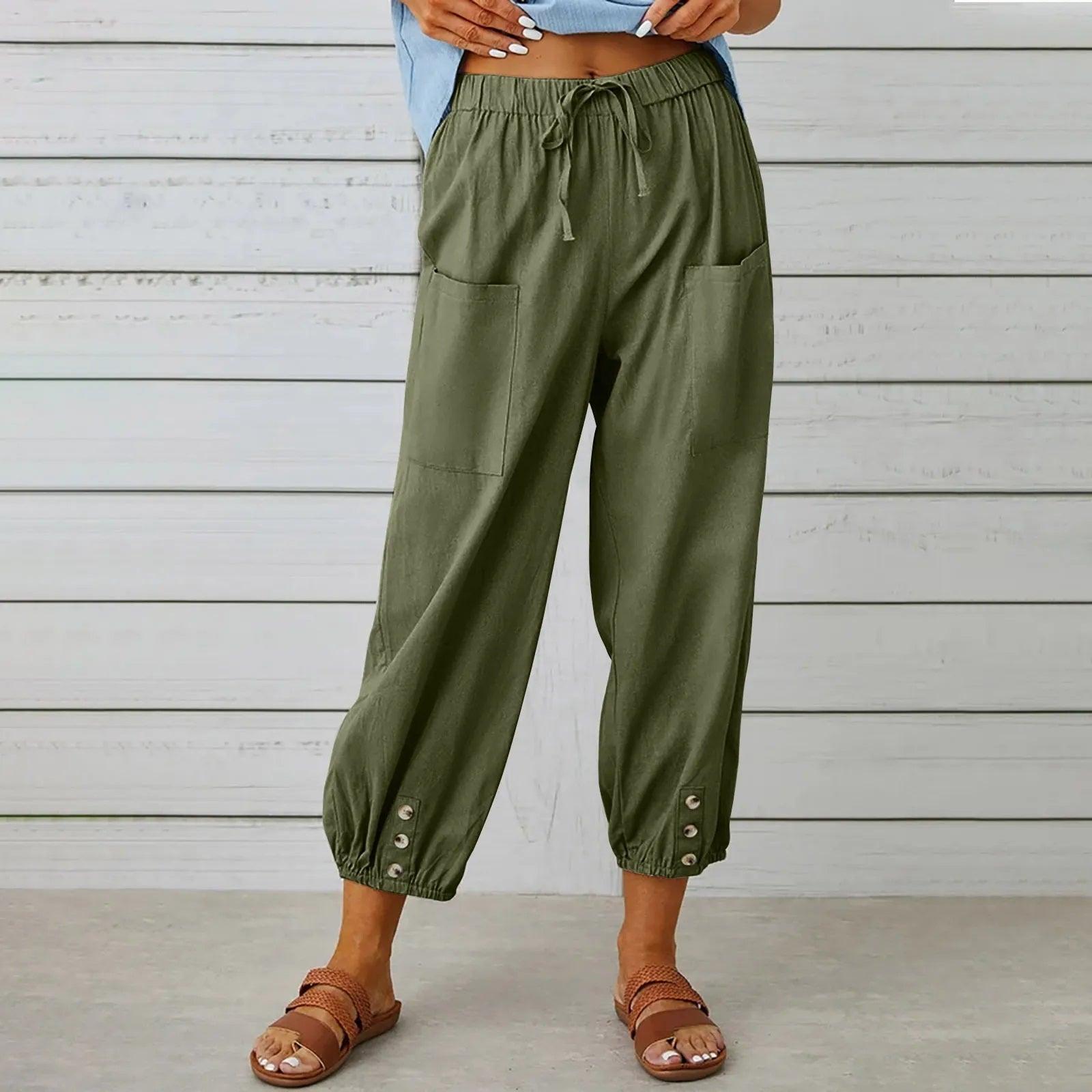 2026 Nya sommarbyxor i bomull och linne för kvinnor, Nine Minute Pants